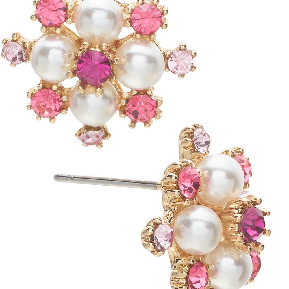 Charter Club Gold Tone Crystal & Imitation Pearl Button Earrings  NEW!